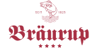 Logo des Hotels Bräurup in roter Schrift mit Fischsymbol